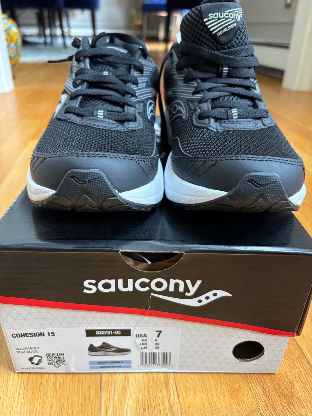Saucony Black and White Men’s Cohesion 15 Running Sneakers